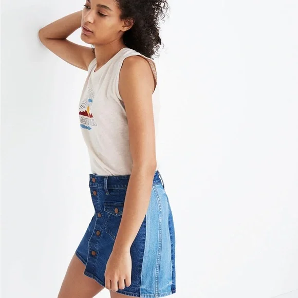Madewell Stretch Denim Straight Mini Skirt Snap Button Closure Women’s Size 29 - Picture 3 of 13